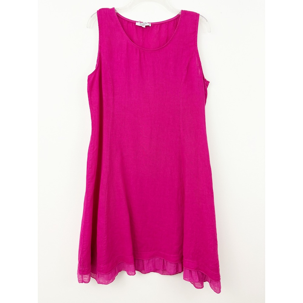 Allegra Masetti Firenze Fuchsia Pink Dress Size L Linen Sleeveless Ruffle Hem